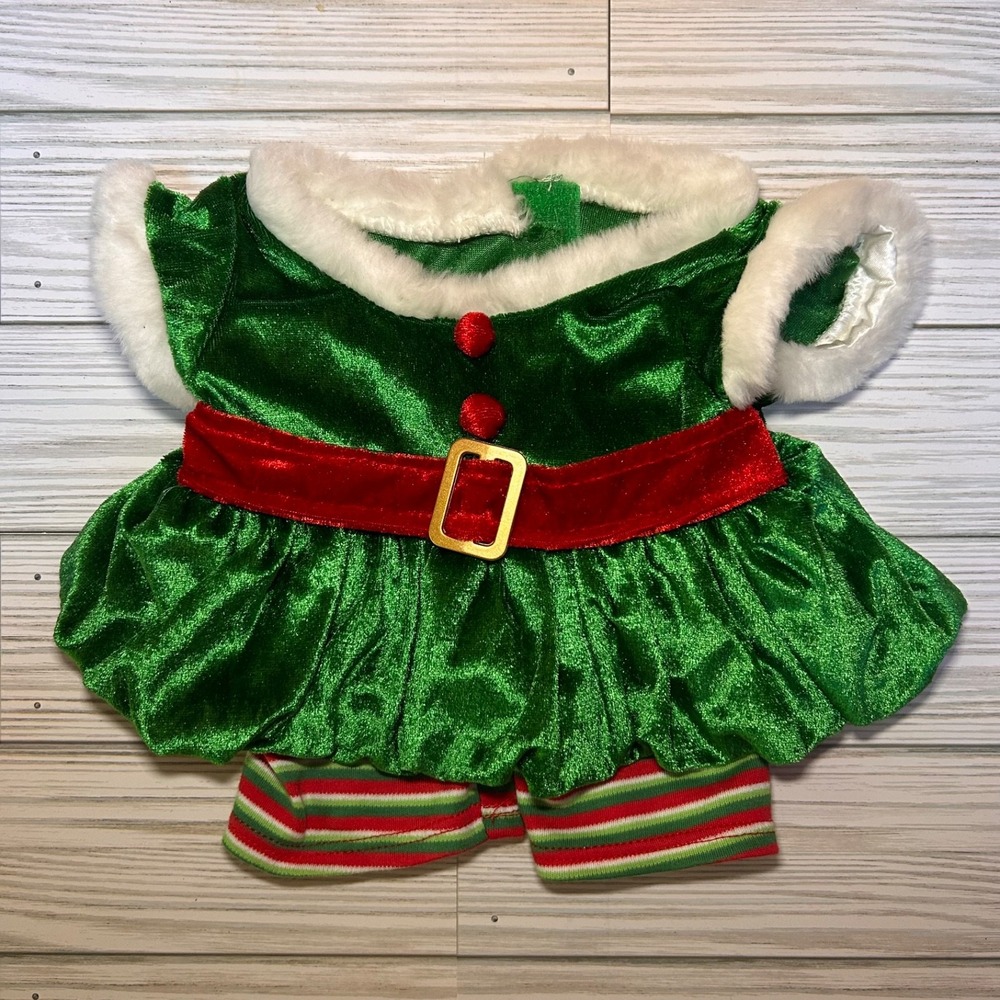 Build A Bear BAB Christmas Elf Green Velvet Dress Outfit Costume Holiday Xmas